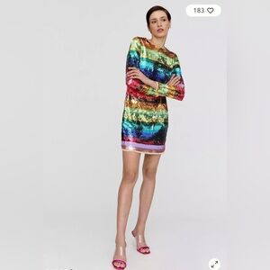 Mac Duggal Tiered Sequin Long Sleeve Dress